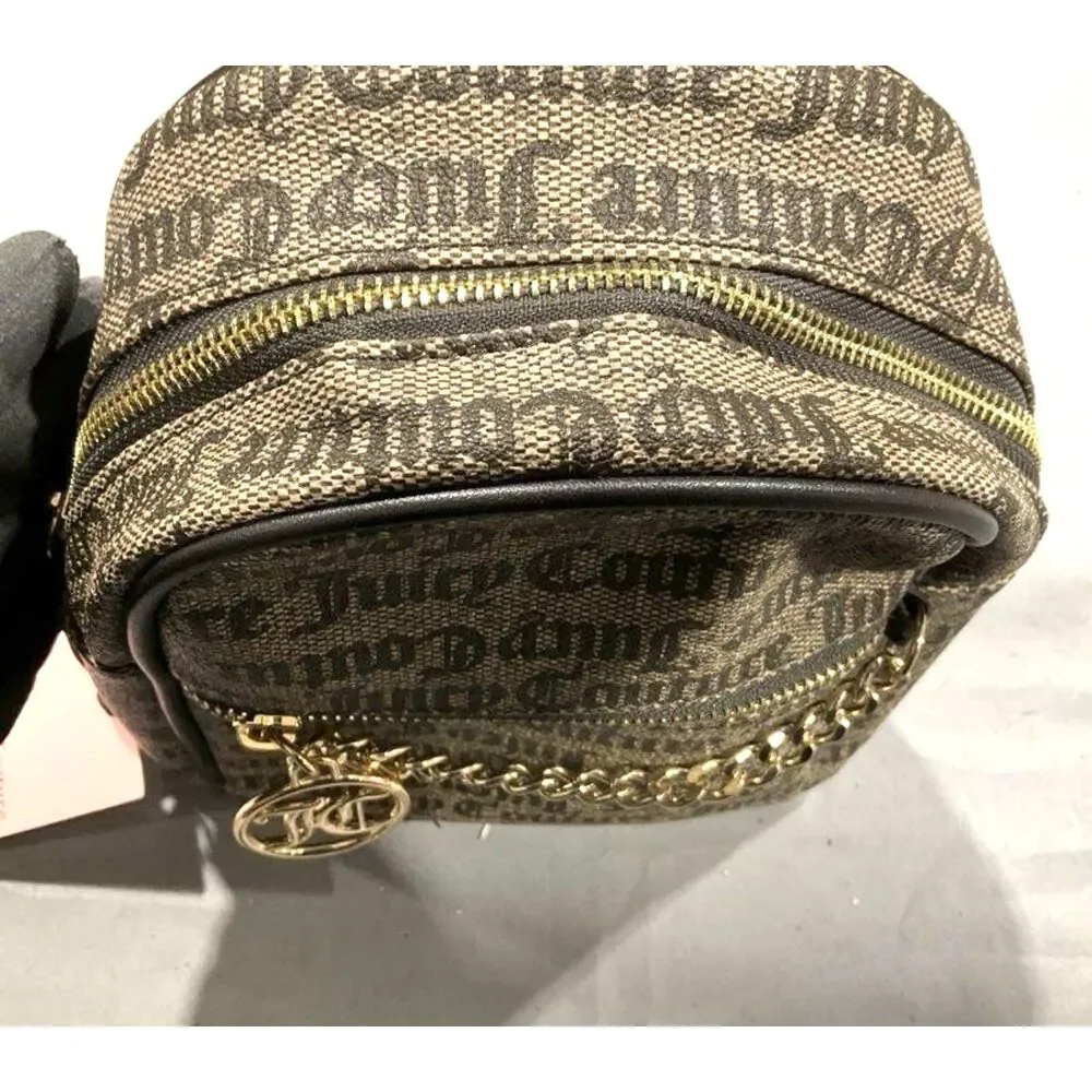 NWT Juicy Couture Gothic Logo Signature Print Mini Backpack Purse Brown Khaki